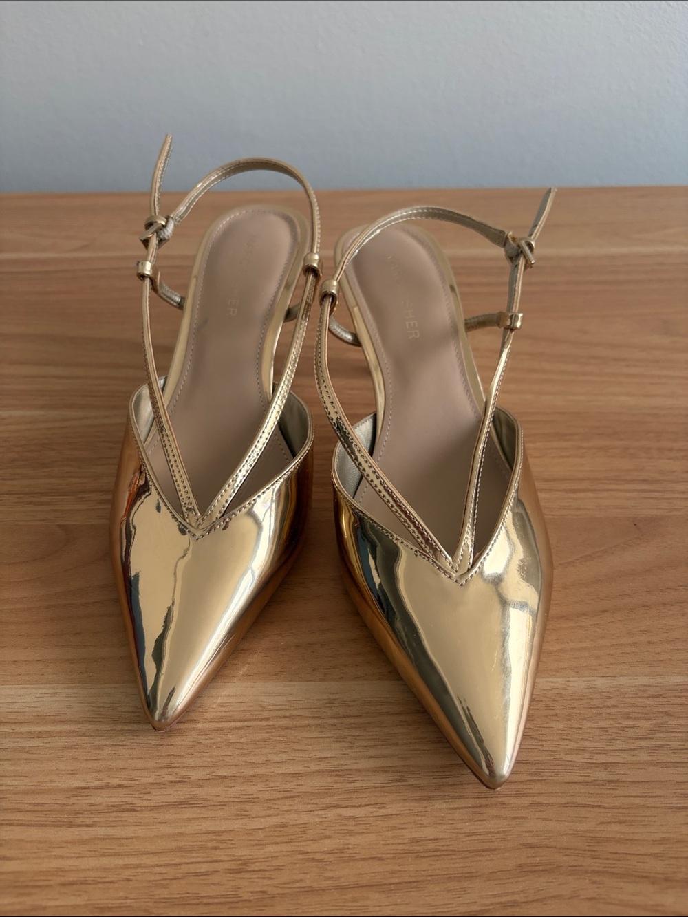 Marc Fisher Metallic Gold Pointed Slingback Mules